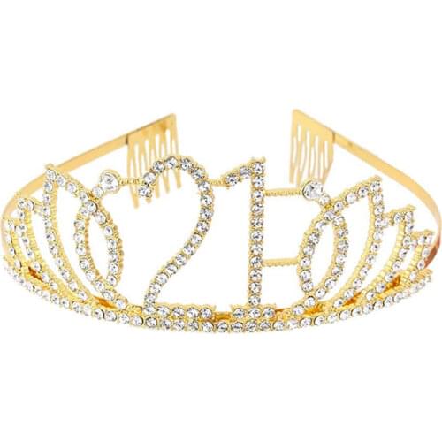 Sweet 20 Finally 21 Princess Birthday Party Tiara Crystal Crown Headband for Women Girl Happy 20th 21st Birthday Party Supplies