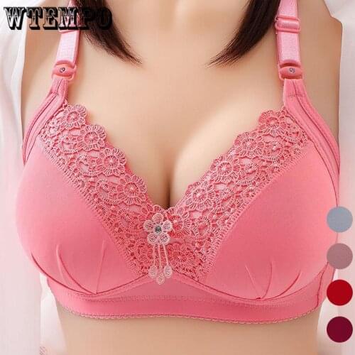 Women Plus Size Bras Push Up Bra Lace Seamless Underwear Floral Wireless Bralette Thin Gathered Female Lingerie Sexy Brassiere