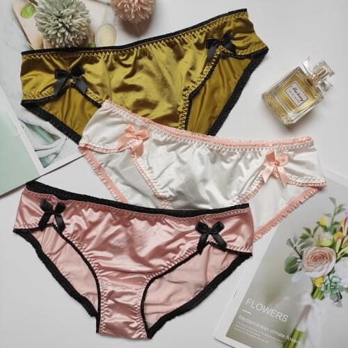 Womens Solid Satin Underwear Vintage Crotch Cotton Seamless Briefs Sexy Panties Female Lingerie Sex Thongs