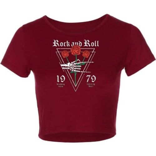 New Ladies Print Rose Flower Crop Top Slim Short Sleeves Casual Appliques Daily Tee