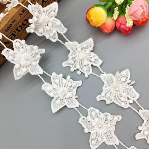 1 Yard Cotton Pearl Flowers Lace Trim Wedding Ribbon Child Dress Applique Craft Upholstery Sewing Patch Headband Lingerie