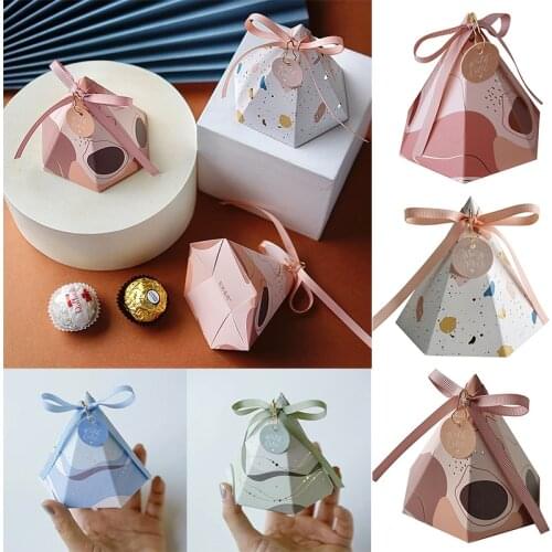 10 Pcs Wedding Favor Boxes Hexagonal Cone Cute Small Sugar Box European Style Simple Candy Box For Guests