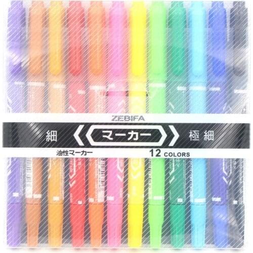12pcs Colored Double Head Oil Based Paint Markers Waterproof Quick Dry Pens for DIY Scrapbook Album CD Drawing Decor Stationery