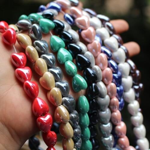 20Pieces 11.6mm*12mm*8.6mm Simply Heart Shape Beads Ceramic Beads Multi-color for jewelry making 3907