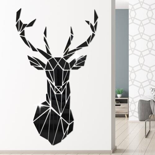 3D Deer Mirror Wall Sticker TV Background Wall Bedroom Corridor DIY Decorative Sticker Acrylic Decorative Mirror Wall Sticker
