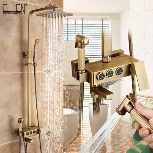 Antique Bronze Rain Shower Set with Bidet Spray Bathroom Rainfall Shower Faucet Soild Brass with Hand Shower ELS4102