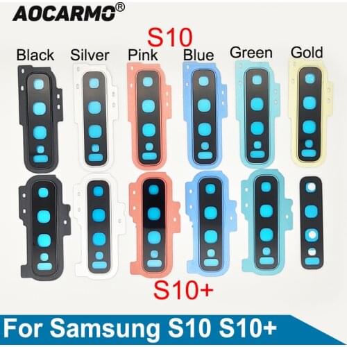 Aocarmo For Samsung Galaxy S10 Plus S10+ Rear Back Camera Lens Glass With Frame Ring Cover Adhesive Sticker Replacement Parts
