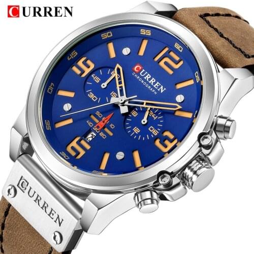 Luxury Brand Curren Mens Military Leather Waterproof Sports Wristwatch Men fashion Quartz Watches Men Leisure Clock Chronograph