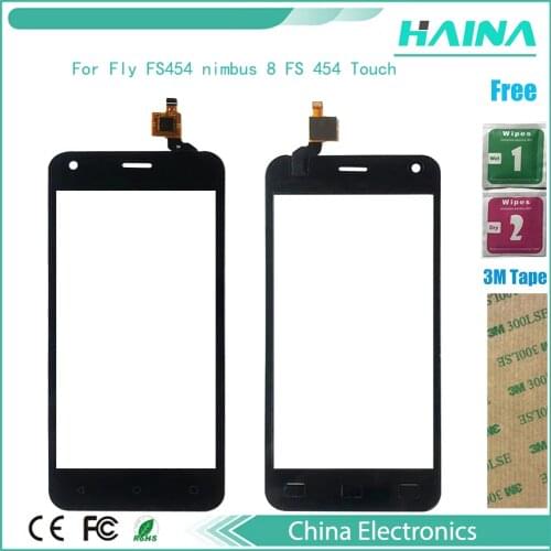 Balck white 4.5 inch mobile phone For Fly FS454 nimbus 8 FS 454 Touch Screen Sensor Front Touch Panel Display Digitizer +3M TApe