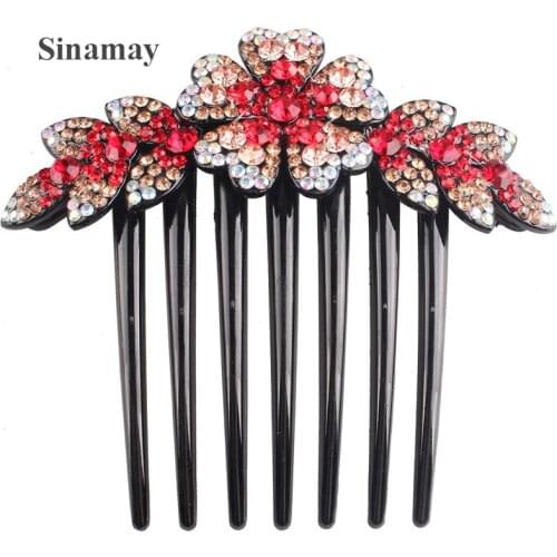 Flower Rhinestone Hair Comb Women Shny Hair Clip Fashion Crysral Hair Accessories Girls Hairpin Headwear Floral Headdress