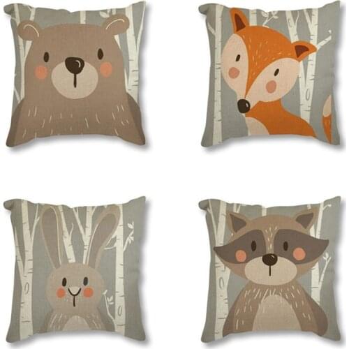 Tribe Woodland Animal Bear Fox Print Linen Cushion Cover Decorative Pillow Case For Chair Sofa Home Decor Throw Pillows 45x45cm