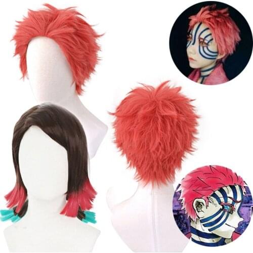 Demon Slayer Kimetsu no Yaiba Akaza Enmu Gradient Short Wig Cosplay Resistant Synthetic Hair Halloween Wig