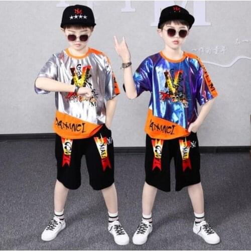 Children Hip Hop Dance Clothing For Boys Short Sleeve Sport Suits Kids Summer Clothes Two Pieces Sets Child Streetwear