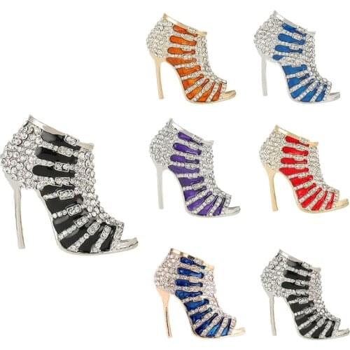 Elegant Lady High Heel Shoe Faux Diamond Rhinestone Alloy Crystal Brooch Pin Wedding Bridal Clothing Brooches Decor