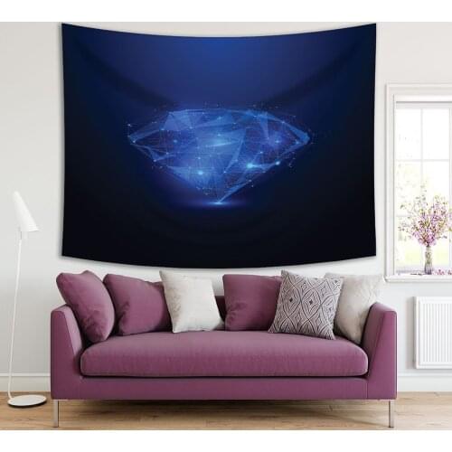 Tapestry Polygon Diamond Wireframe Shining Stone in Dark Futuristic Artwork Printed Blue Black
