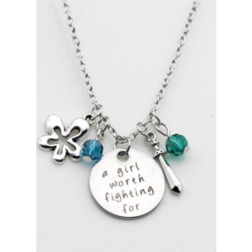 Personality Fashion jewelry A girl worth fighting for flower sword birth stone pendant necklace N270