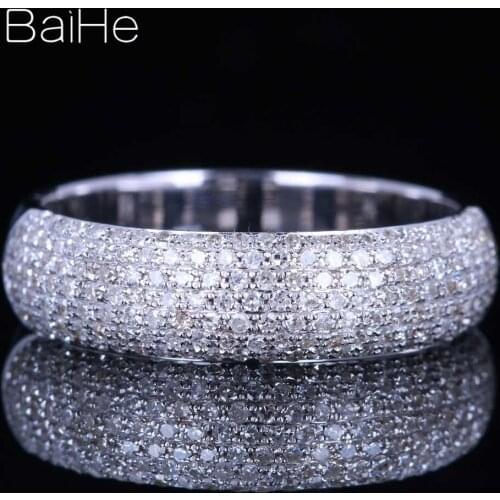 BAIHE Sterling Silver 925 0.55CT Certified H/SI Round Cut Genuine Natural Diamond Engagement Jewelry Wedding Women Diamond Ring