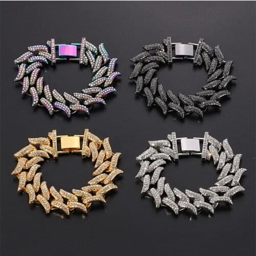 Mens Thorns Cuban chain Men Bracelet Hip Hop Rock charm Gold Silver Color Miami Cuban Chain Bracelet Fashion Jewelry