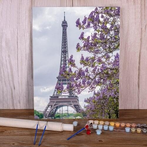 Landscape Paris Tower DIY Painting By Numbers Complete Kit Oil Paints 50*70 Canvas Pictures Home Decoration For Adults Art