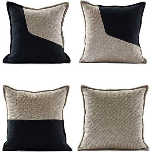 DUNXDECO Cushion Cover Decorative Pillow Case Modern Simple Luxury Ivory Black Patchwork Blend Fabric Sofa Chair Bedding Coussin