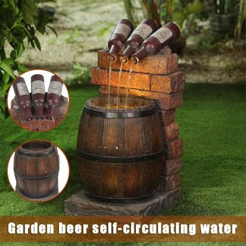 New Resin Wine Bottle and Barrel Outdoor Water Fountain Sculpture Rustic Yard & Garden Waterfall Decoration Yard Garden Decor