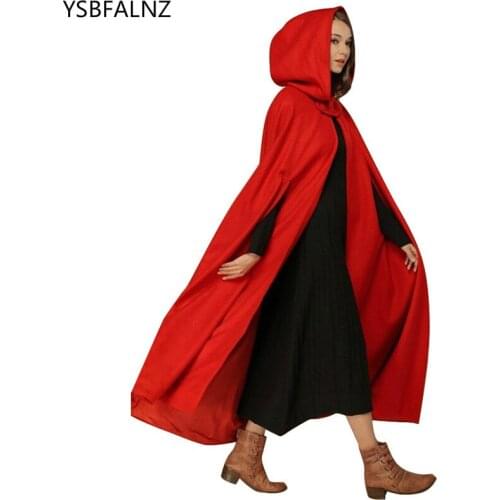 New Casual Women Winter Vintage Hooded Cloak Sleeveless Button Closure Thin Hooded Long Cape Costume Halloween Cosplay Outerwear