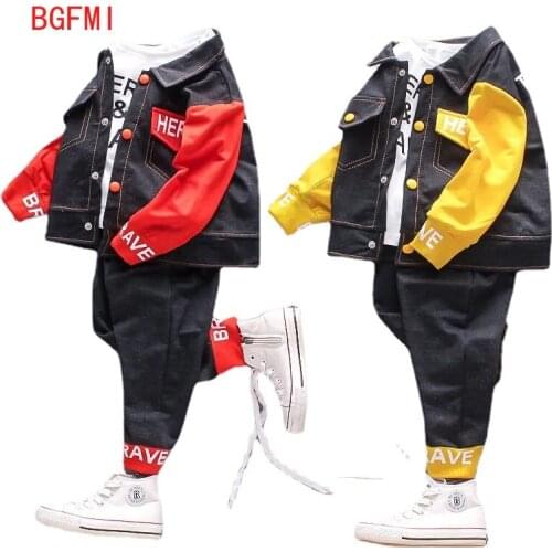 Toddler Baby Girls Boys Handsome Clothing Sets Spring Fall Kid Denim Outfits Coat+T-shirt+Pants 3pcs Tracksuit Clothes Sport Set