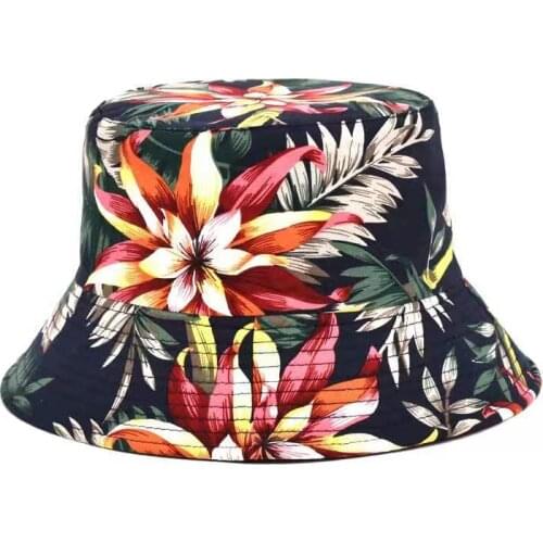Unisex Bucket Hat Double-Side Harajuku Outdoor Panama Fishing Cap Women Men Cotton Sunscreen Hats Flower Print Fisherman Caps