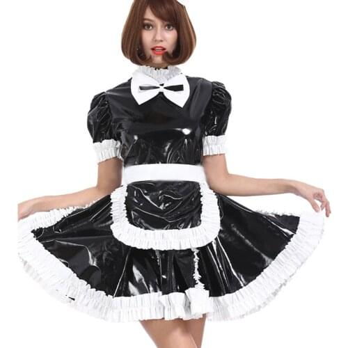 French Maid Dress Adults Gay Sissy Crossdresser Costume Cafe Anime Cosplay Short Sleeve Lolita with Apron Dresses Plus Size
