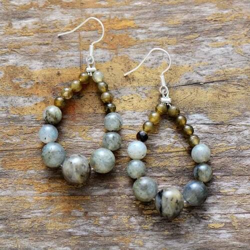 Stone Earrings Graduated Labradorite Teardrop Dangle Earrings Designer Bohemia Earrings European Ethnic Jewelry Dropship