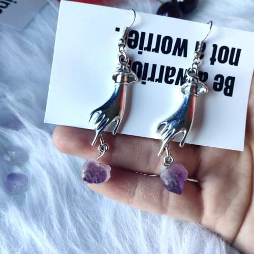 Witchy Hands earrings Jewelry Magical Hands Druzy Purple Crystal fashion women men gift pendant statement new 2020 beautiful