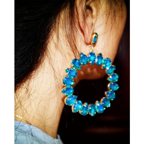 Geogous Crystal Gems Round Dangle Earings For Women Fashion Jewelry Hot Sale Party Show Statement Earrings Accessories