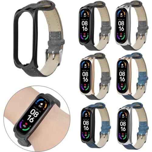 Retro Replacement Wristband Denim Wrist Strap with Buckle Suitable for Xiaomi Mi Band 6/6 NFC