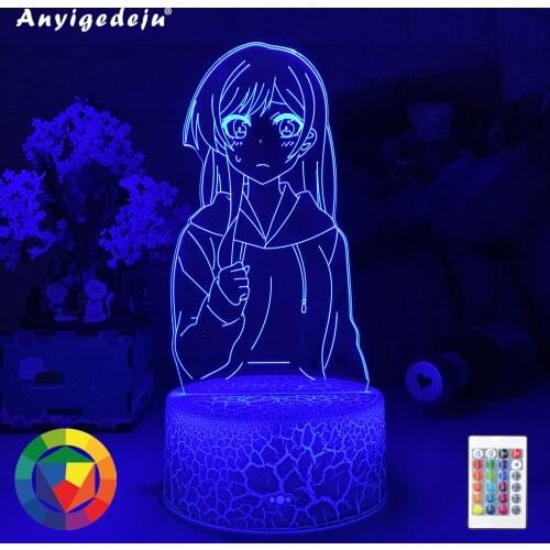 Led Night Light Lamp Anime Kanojo Okarishimasu Chizuru Ichinose for Bedroom Decorative Nightlight Birthday Gift 3d Table Light