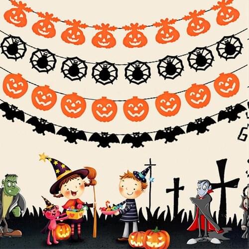 Halloween Decorations Party Supplies Non-Woven Pull Flower Letter Pull Flag Pumpkin Witch Skull Ghost Spider Bat Hanging Flag