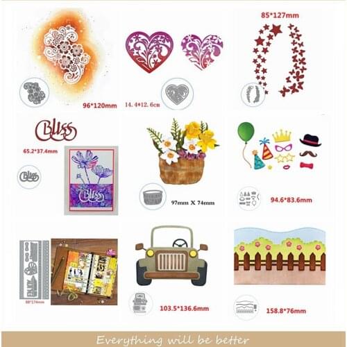 Heart Star Flower Car Basket Fence Gadgets Letter Square Metal Cutting Dies Diy Stencils Template Scrapbook Cards Craft 2020 New