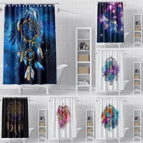 Watercolor Printed Waterproof Shower Curtain Dreamcatcher Feathers Bathroom Curtain Fabric Solid Bath Curtain For Bathroom Decor