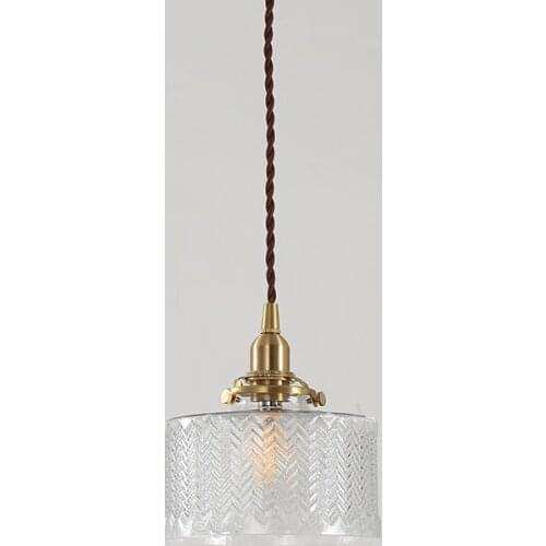 Japanese Retro Brass Glass Crystal LED Pendant Lights Nordic Bedside Restaurant Balcony Porch Clothing Store Chandelier