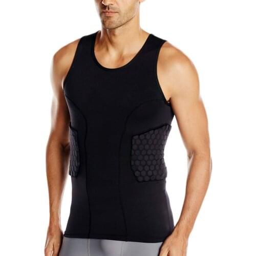 Mens Rib Protector Padded Vest Compression Shirt Training Vest with 3-Pad for Football Soccer Basketball Hockey Protective Gear
