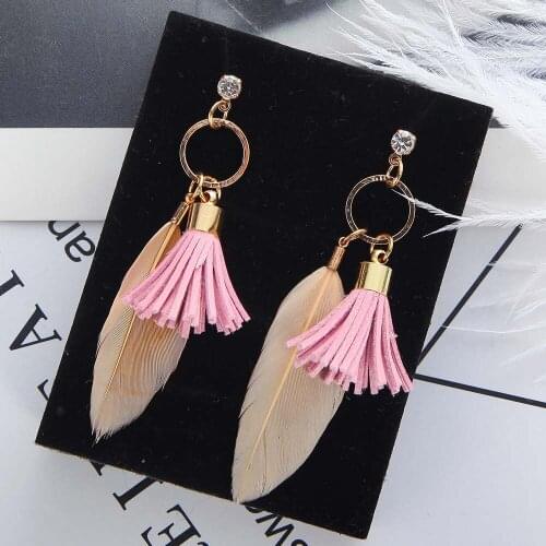 New Listing 2020 Punk Fashion Earrings Lady Feather Fringe Fairy Circle Geometric Long Ladies Earrings Wholesale Sales