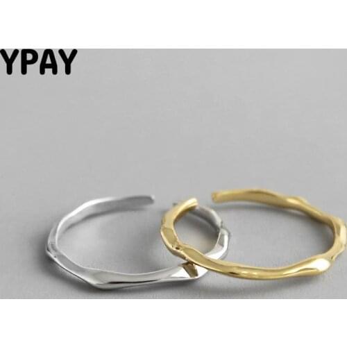 YPAY Genuine 925 Sterling Silver Open Rings INS Cool Minimalist Finger Ring For Women Statement Adjustable Thin Jewelry YMR650