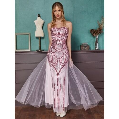 Angel-fashions Vintage Sequin 1920S Prom Dresses Art Deco Tulle Formal Gown 186