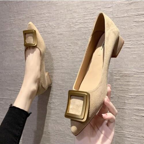 2021 New Suede Women Leather Shoes Fashion Buckle Slip On Pointed Office Flat Shoes Lady Work Shallow Shoes Zapatos De Mujer