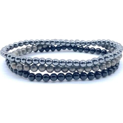 4 MM Natural Stone Bead Bracelet Sets Healing Energy 7 Chakra Bangles Pyrite Hematite Women Man Jewelry Gift For Her #15