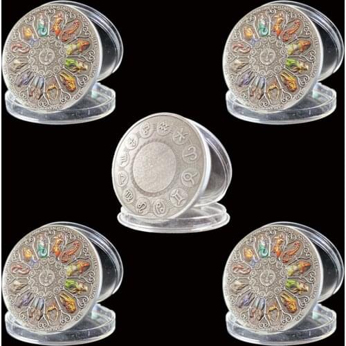 5PCS Beautiful Zodiac Constellation Colorful 40*3mm Silver Coins Collectibles Gifts Non-Currency