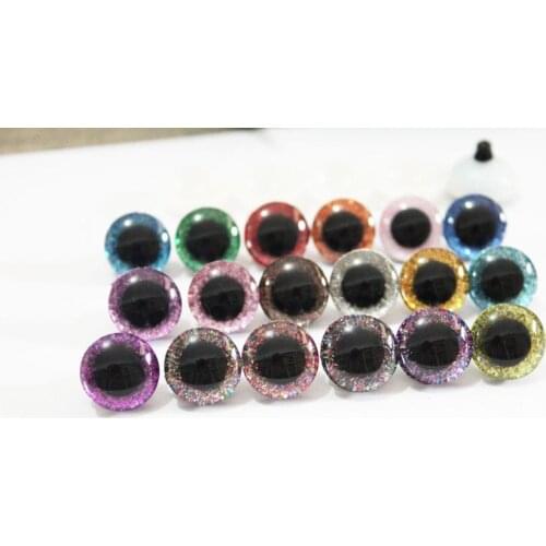 500pcs/lot 16mm 3D clear glitter safety toy eyes short stem+ glitter fabric+ washer handcraft findings--18 colors option--N18