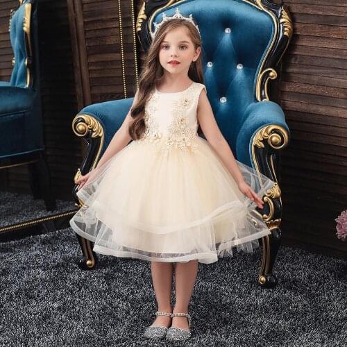 Baby Girls Ball Gown Dresses for Birthday Gift Children Costume Clothes Teenager Girls Applique Beading Dresses for Wedding New