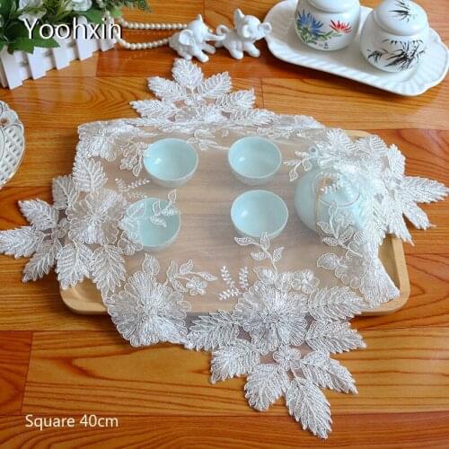 Europe lace white embroidery table place mat cloth pad cup coaster placemat doily kitchen wedding Christmas decor tableware