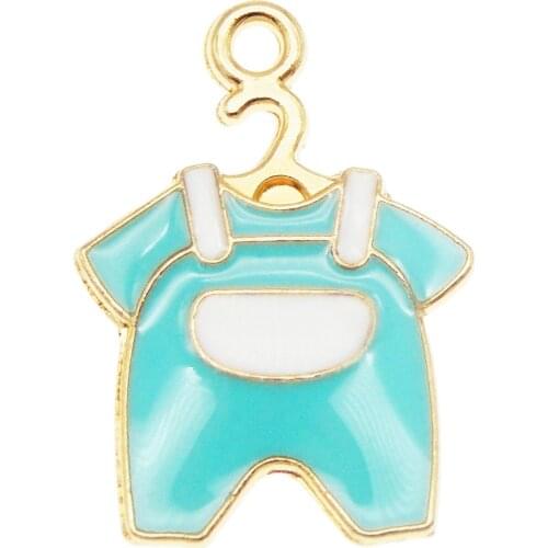 GraceAngie 5PCS Baby Clothes Shape Alloy Enamel charms for Necklace Blue Pendant Charm Bracelet Jewelry DIY Crafts Kids Gift