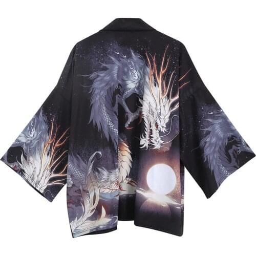 Japanese Kimono Men Bathrobe Print Dragon Sleepwear Big Size Man Long Sleeve Summer Robe 2019 Fashion Asian Harajuku Clothes